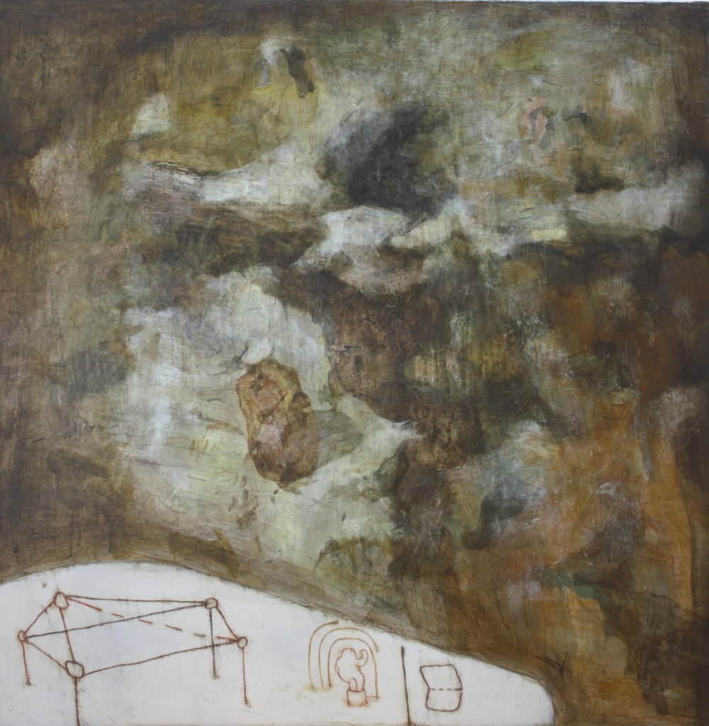 打不成的「結」 68x68cm 壓克力 ‧ 棉布 ‧ 木板 ‧ 混合媒劑 2021