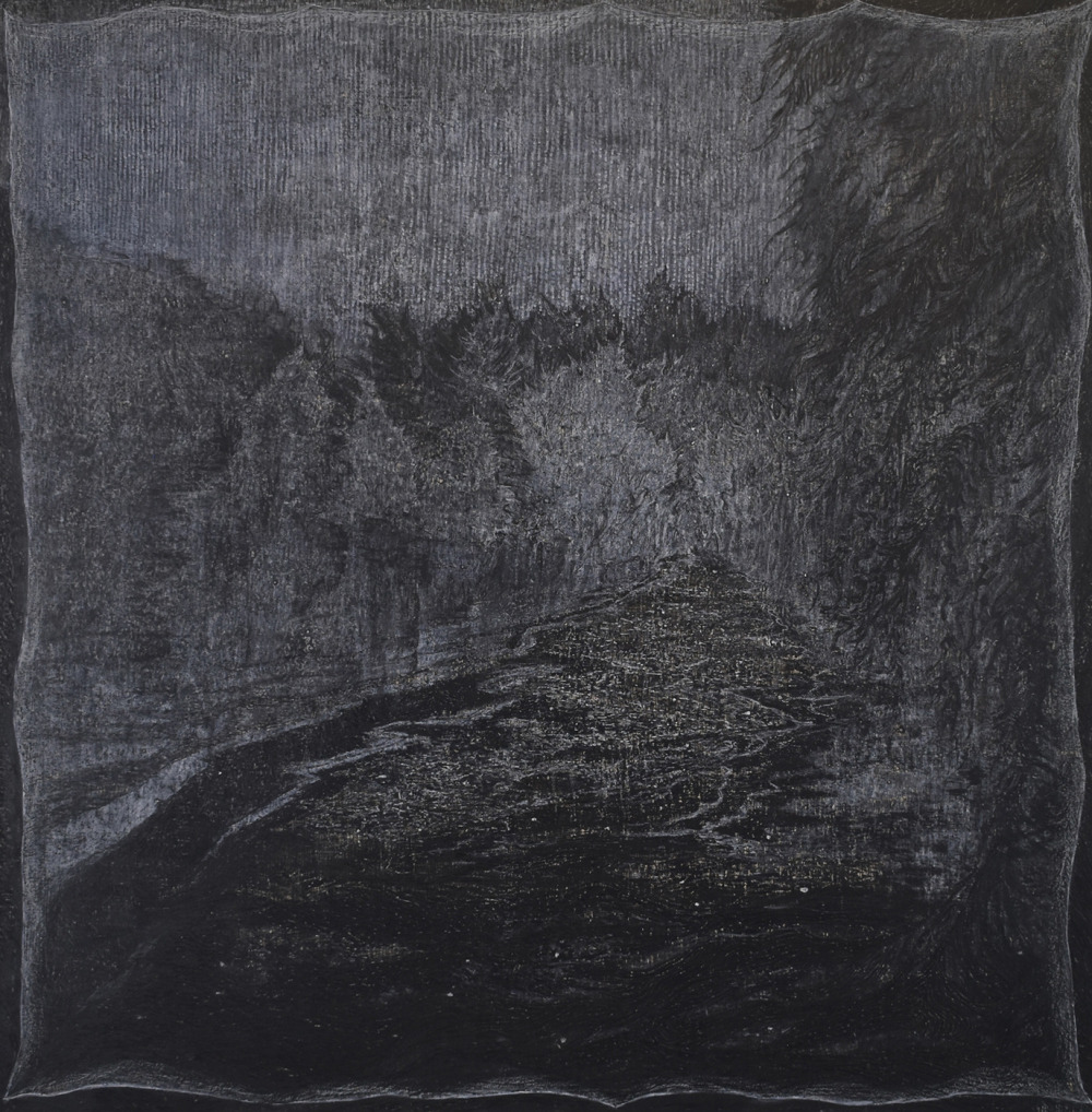 羅文欣_迷途_代針筆、蠟筆、墨、水性顏料、紙本_89×88cm_2025