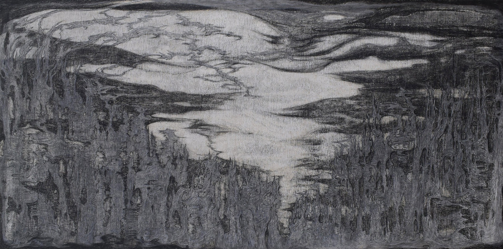 羅文欣_餘暉_代針筆、蠟筆、鉛筆、水性顏料、紙本_86×173.5cm_2023
