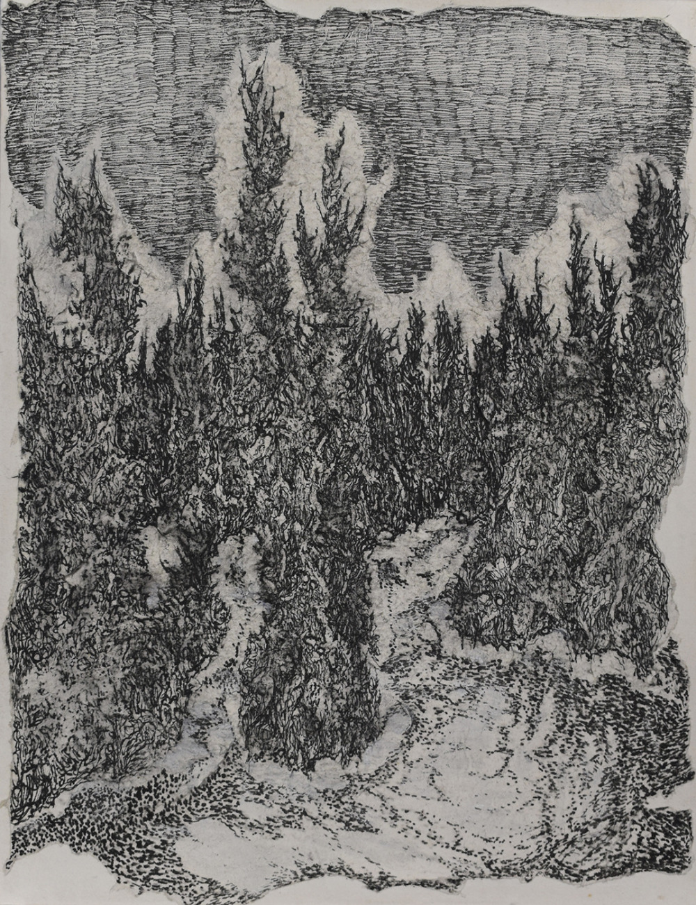 羅文欣_餘野_代針筆、墨、紙本_29×22cm_2025