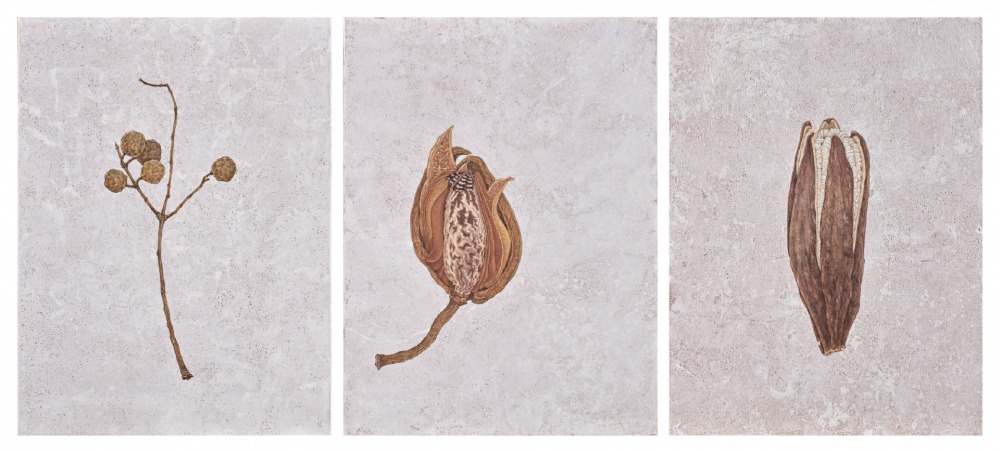鍾舜文 南方的採集2 膠彩‧紙本 27×20.2cm x3件 2020 NT.80,000