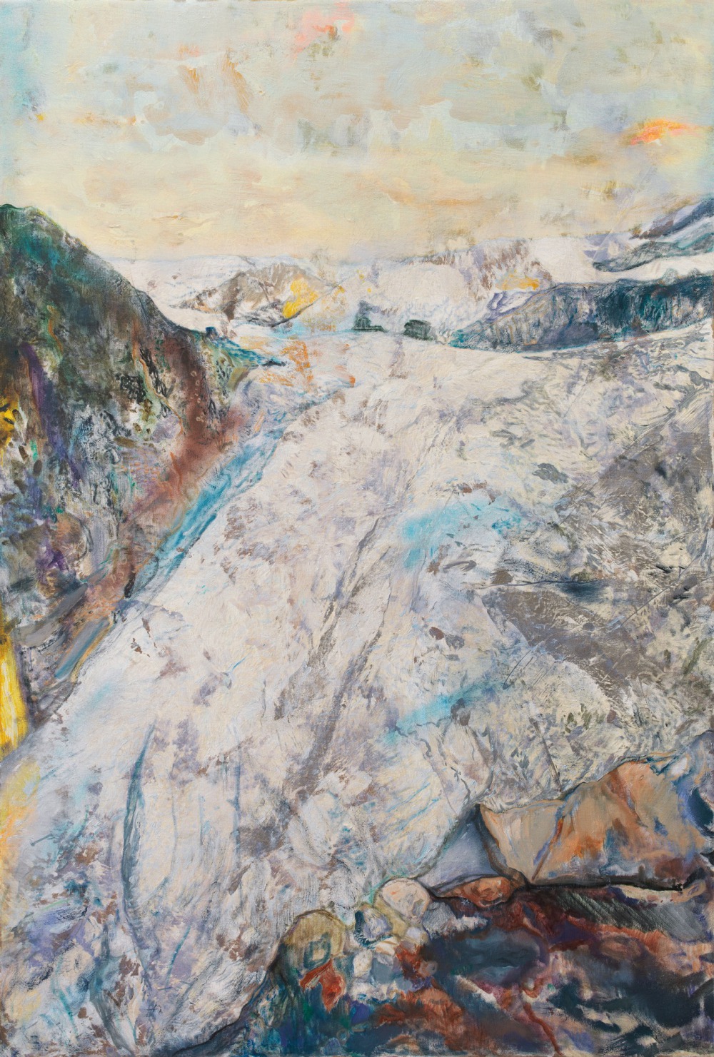許聖泓 Glacier#9  100x150cm 噴漆 ‧ 油彩 ‧ 壓克力顏料 ‧ 畫布 2020<br />

