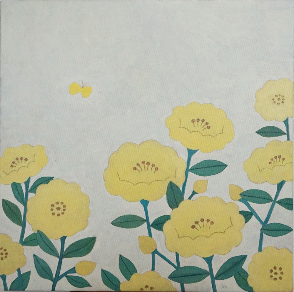 米力 奶油芙蓉 30x30cm 壓克力顏料、畫布 2021<br />
