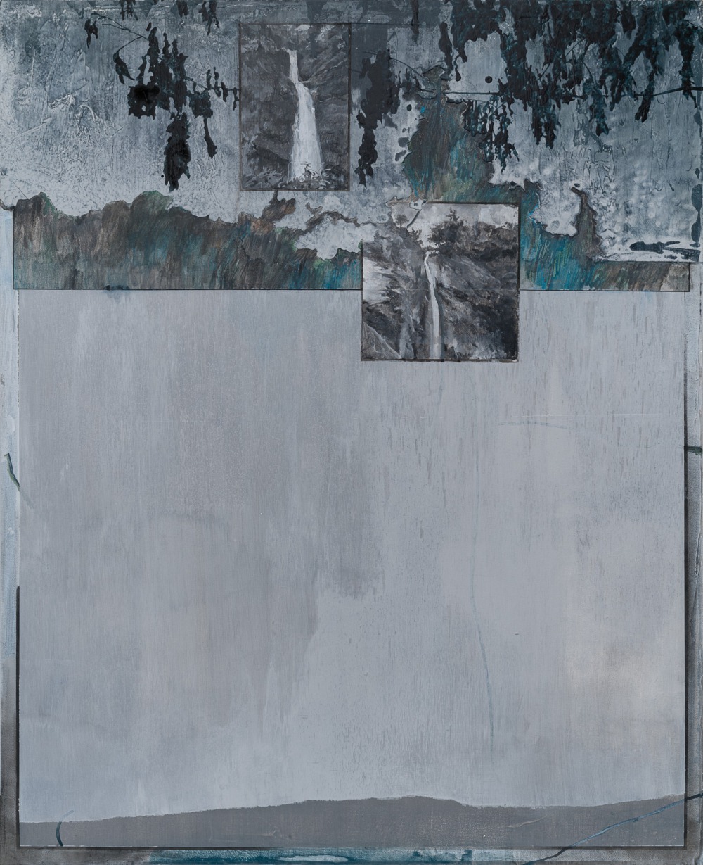 詹莊軒 瀑布 89x72cm 壓克力‧色鉛筆‧炭筆‧塑型劑‧畫布 2022 <br />