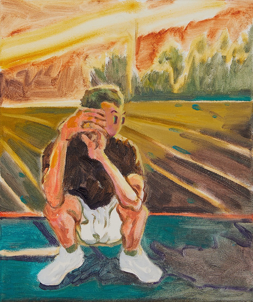 紀少淵 午夜山上的太陽 油彩、畫布 26x22cm 2024