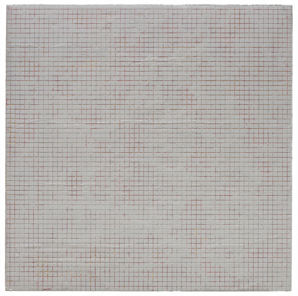 蔡三行_紅線(未噴水)_60x60 cm_水泥板、春日珪藻土、壓克力_2014