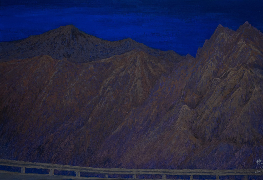 練佳昕_藍夜31_礦物顏料、日本麻紙_45x67cm_2025