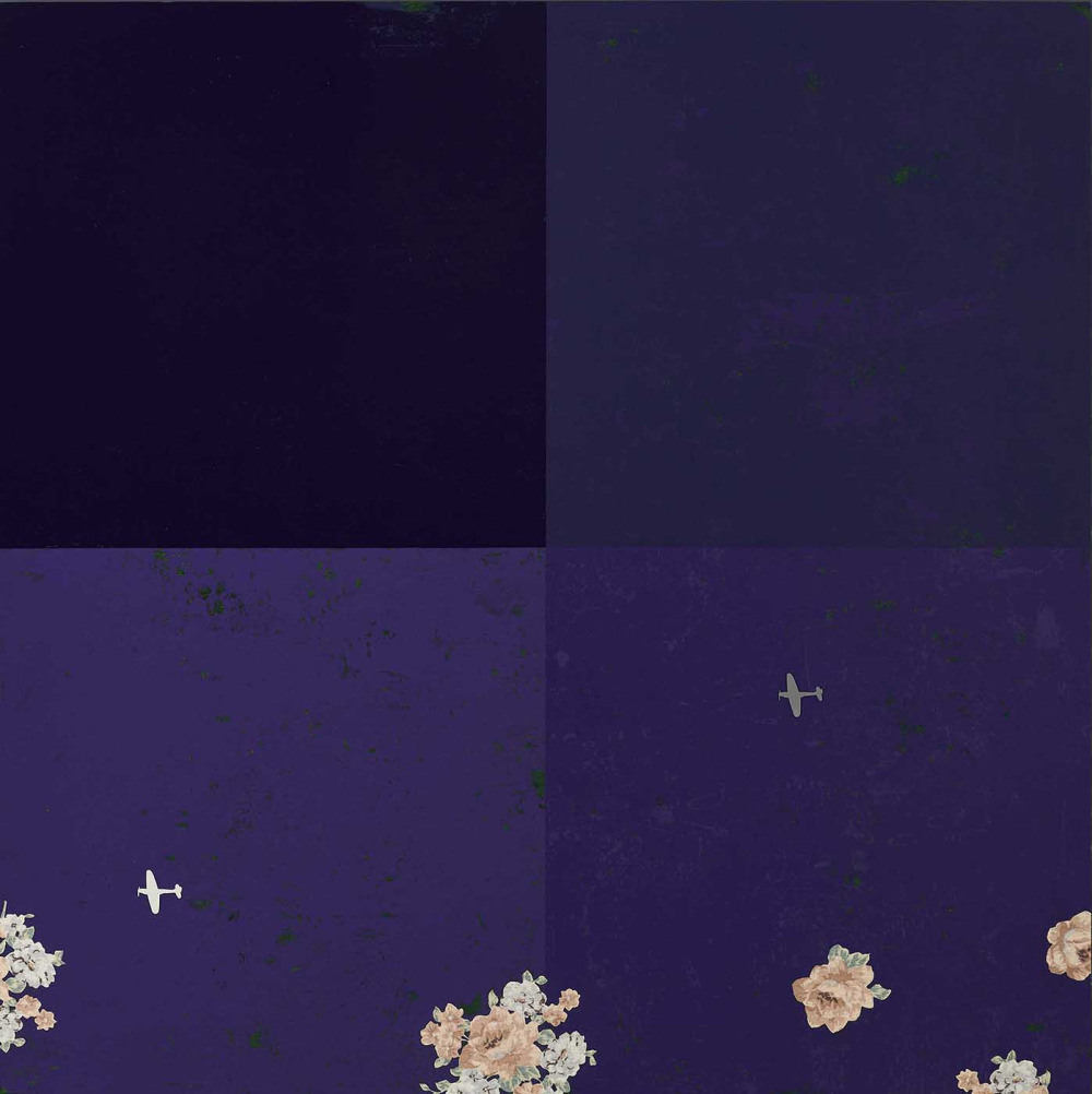 齊簡_後花園：四分之四_丙烯、花布、金屬、磁鐵_97x97cm_2025