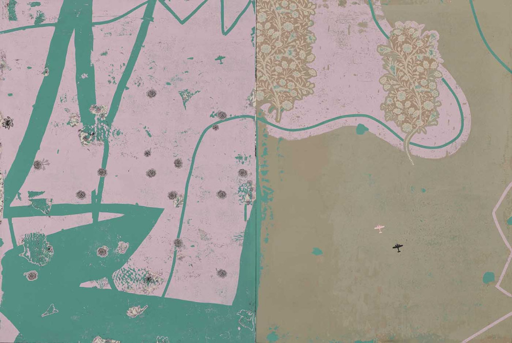 齊簡_後花園：兩個風景_丙烯、花布、金屬、磁鐵_130x197cm_2025