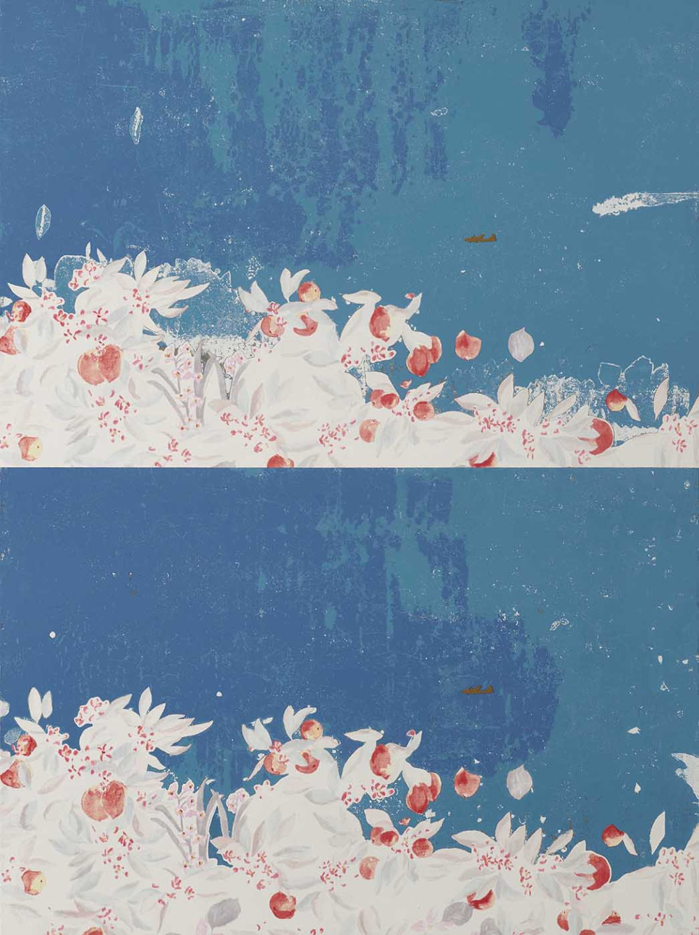 齊簡_後花園：時時刻刻_丙烯、花布、金屬、磁鐵_130x97cm_2025