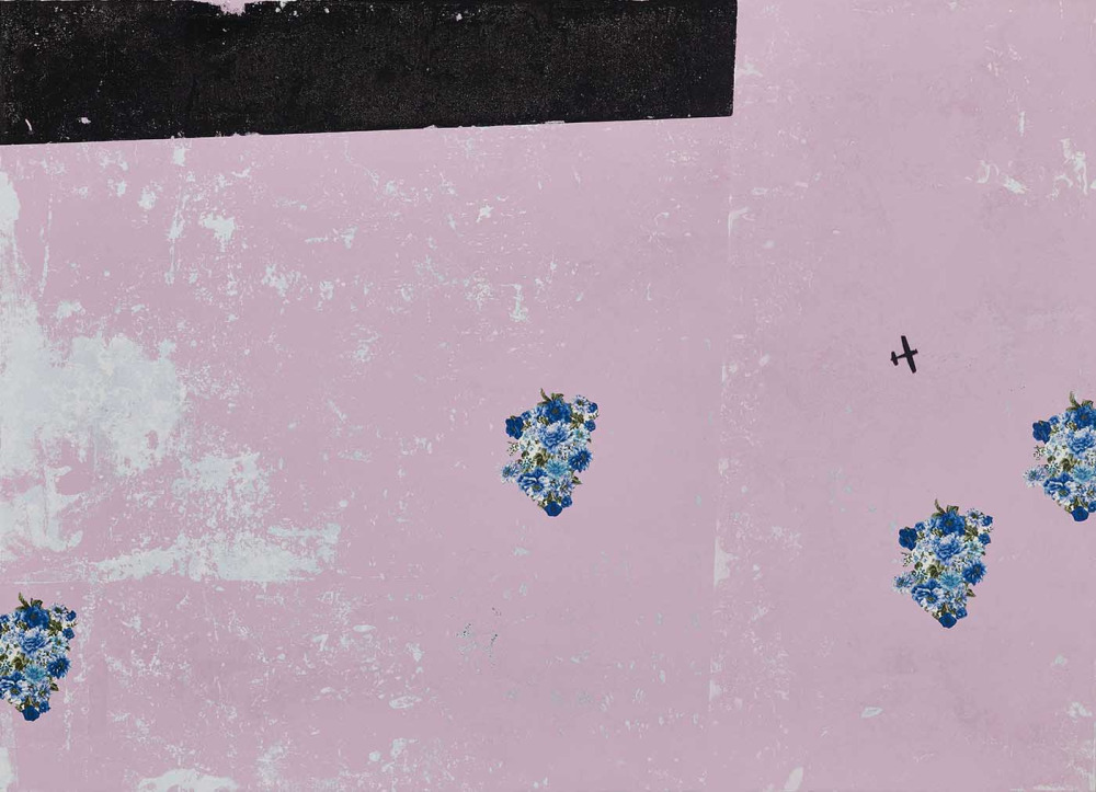 齊簡_後花園：階梯_丙烯、花布、金屬、磁鐵_72.5x100cm_2025