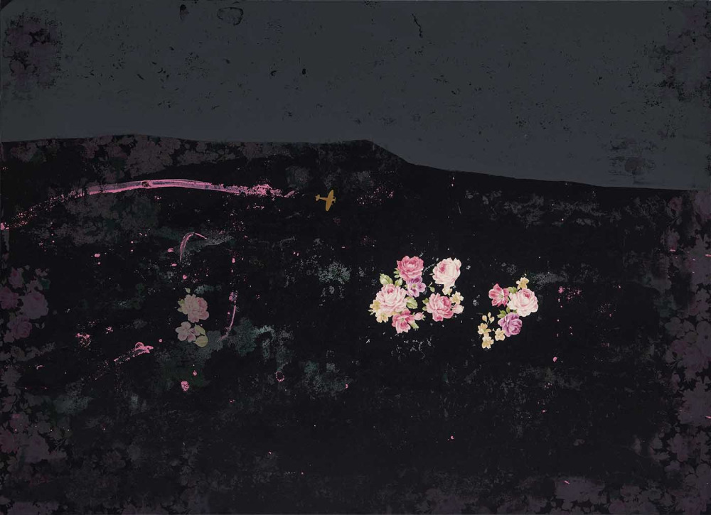 齊簡_後花園：影山_丙烯、花布、金屬、磁鐵_72.5x100cm_2025