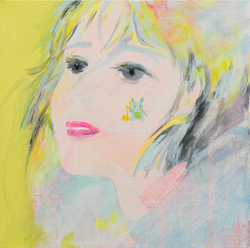 李佩姍_Y2K少女_壓克力、油彩、粉彩筆、畫布、碳精筆_37x37cm_2025