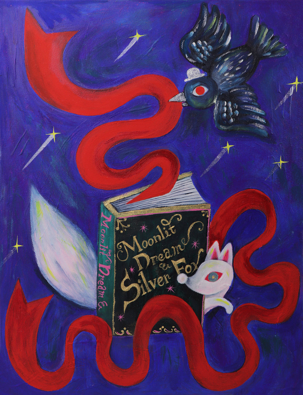 吉娜兒_夢、月亮與銀色狐狸的夜曲_壓克力、帆布_34x27_2025