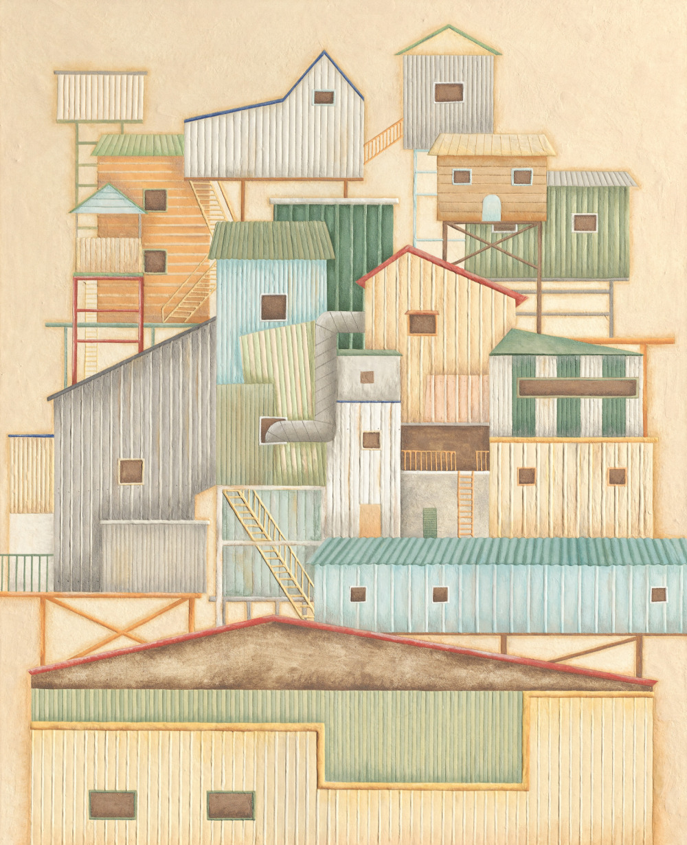 張芸家_Layers of Rooftops_手工紙、礦物顏料_80×65_2026