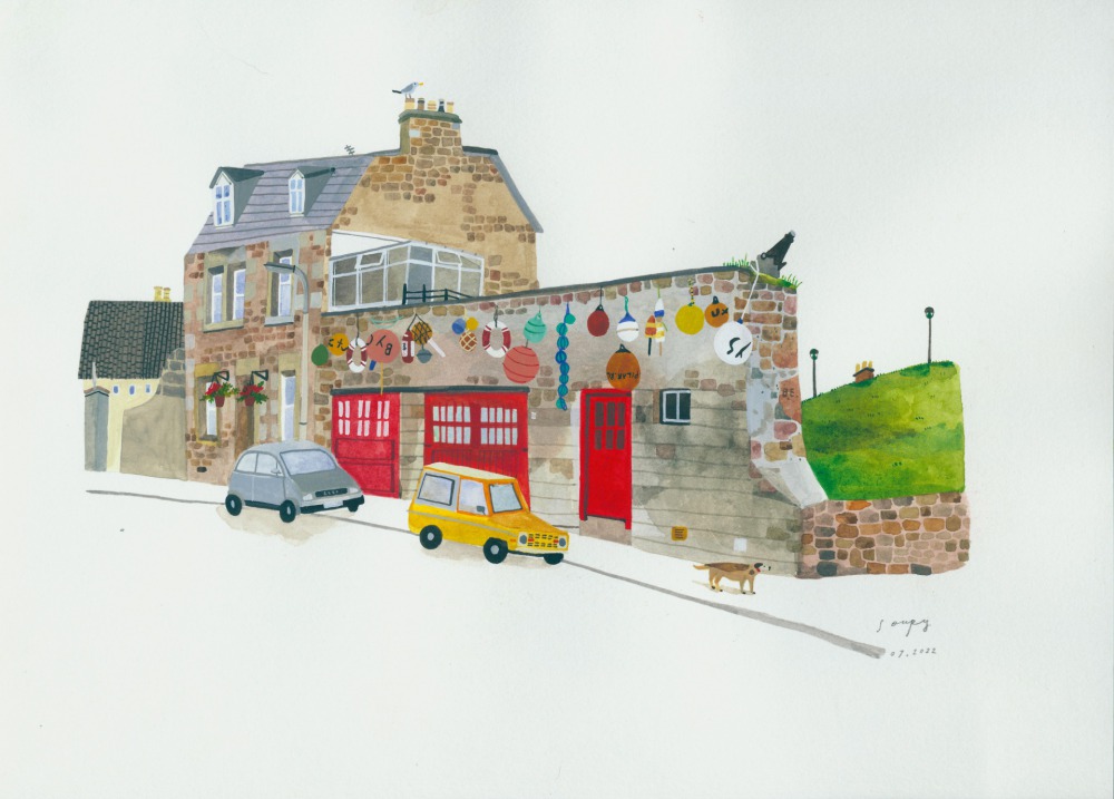 湯舒皮 Leith, Edinburgh 21x30cm水彩、色鉛筆 2022<br />
