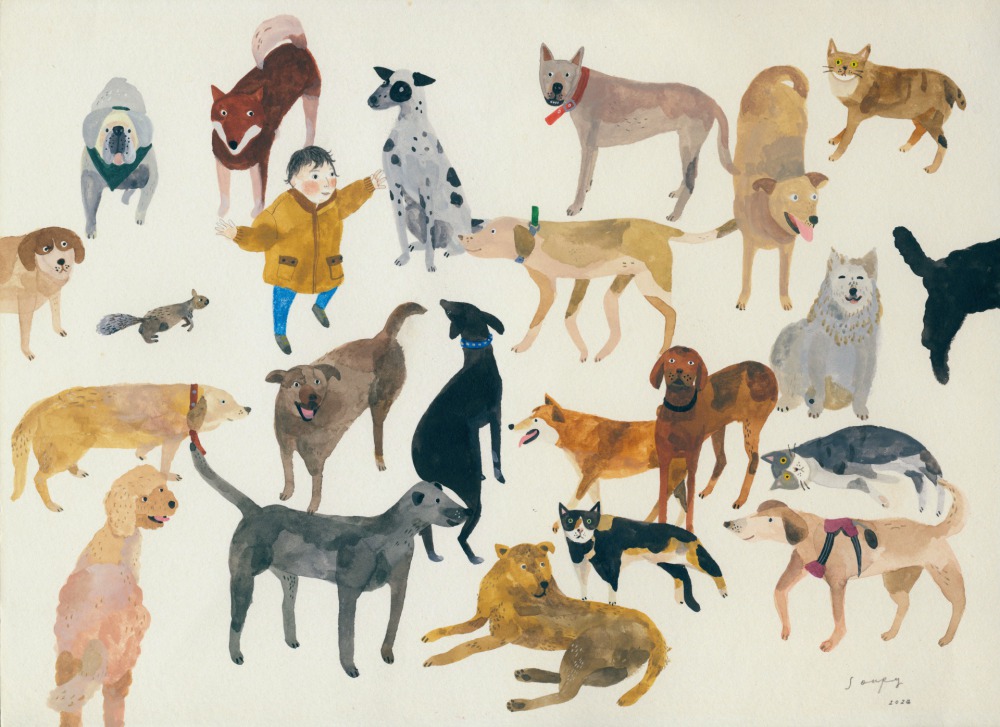 湯舒皮 Struan & Dogs 24x32cm水彩、色鉛筆 2020<br />
