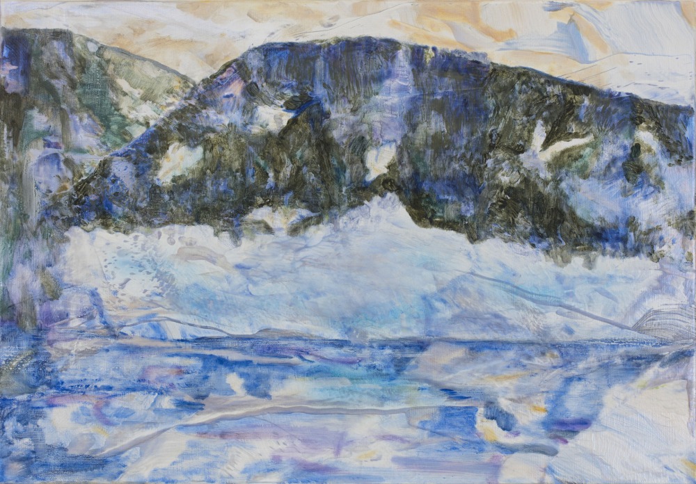 許聖泓 深時 45x65cm 合成色粉 ‧ 天然色粉(鈷、青金石、綠土) ‧ 壓克力顏料 ‧ 油彩 ‧ 畫布 2021<br />