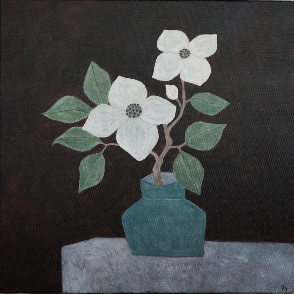 米力 四照花瓶插 30x30cm 壓克力顏料、畫布 2022<br />