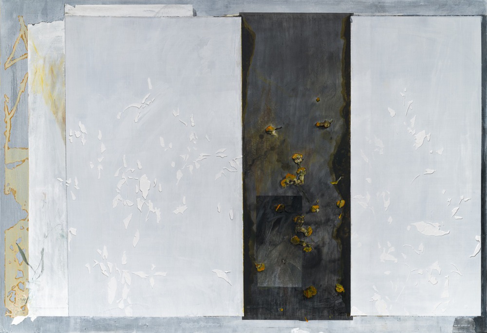 詹莊軒 黃色碎花 89x130cm 壓克力‧鉛筆‧色鉛筆‧炭筆‧塑型劑‧畫布 2022