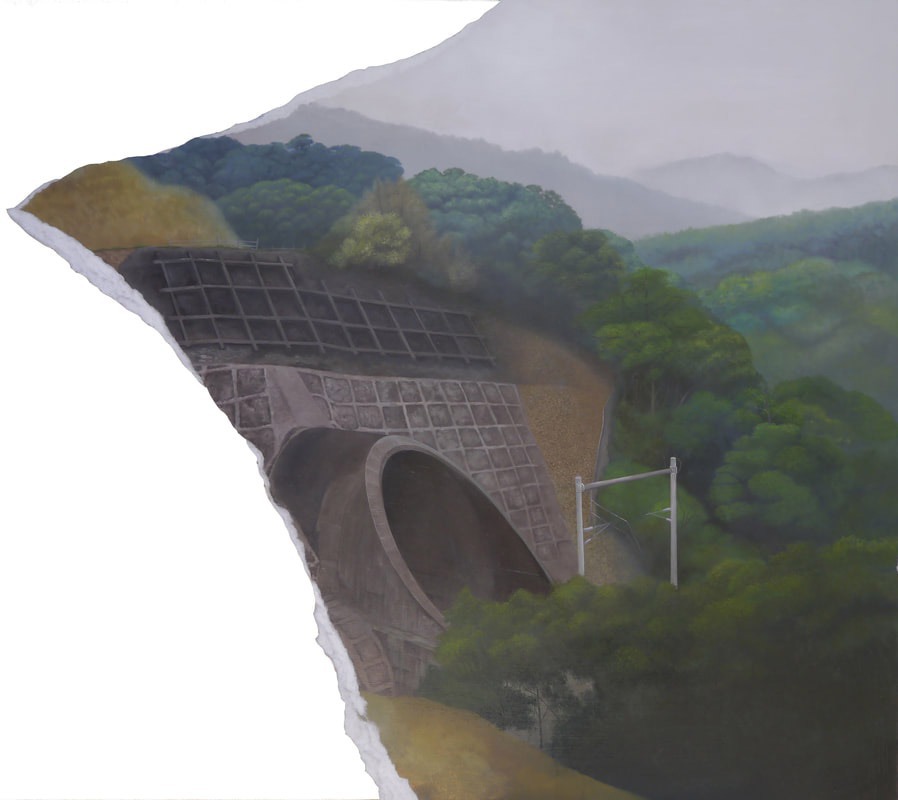 高冠羣 Land撕cape-I 91x100cm 油彩‧纖維水泥板 2017<br />