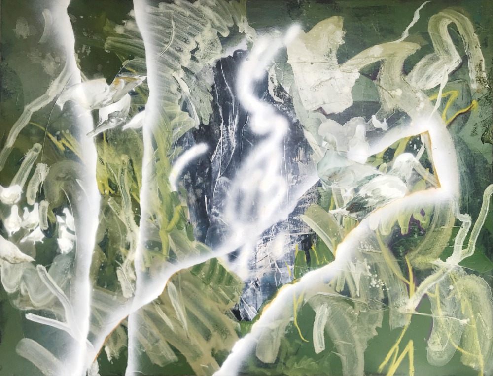 戴宛蓁 瀑布外的鴿子 90x115cm 油彩‧畫布 2020<br />