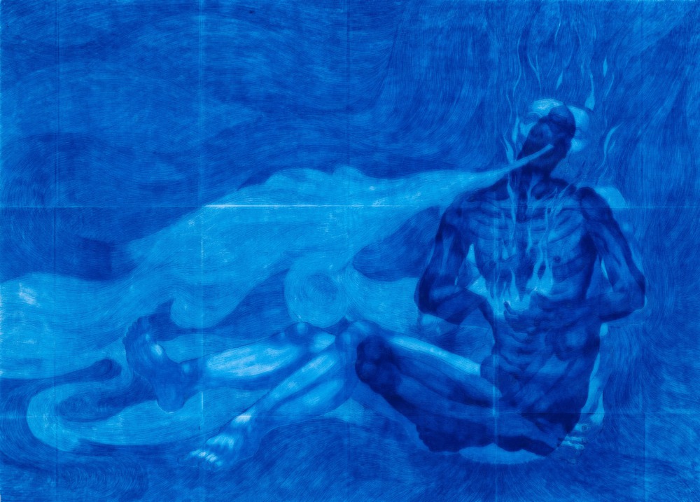 楊登麟 Here I am, here I remain 58x80cm 複寫紙‧玻璃 2023