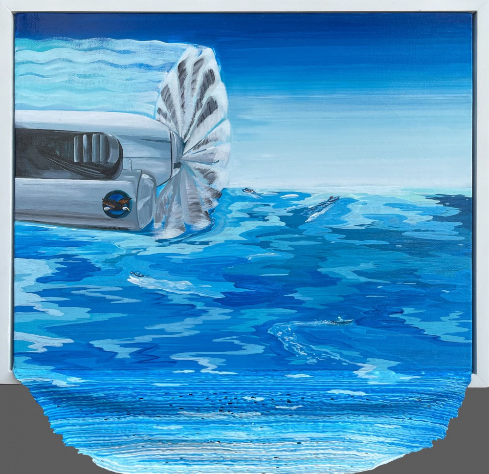 游心妤 飛機上 35x33cm 壓克力顏料‧畫布 2022