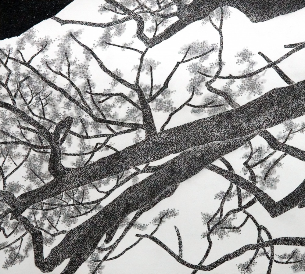陶綱 仰望(1) -40x45cm 水墨、紙本、雲母、礦物顏料 2019
