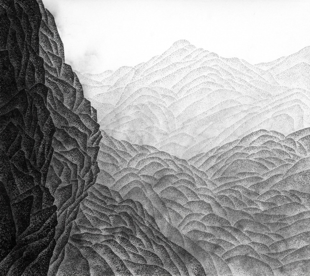 陶綱 往(4) -40x45cm 水墨、紙本、雲母、礦物顏料 2023