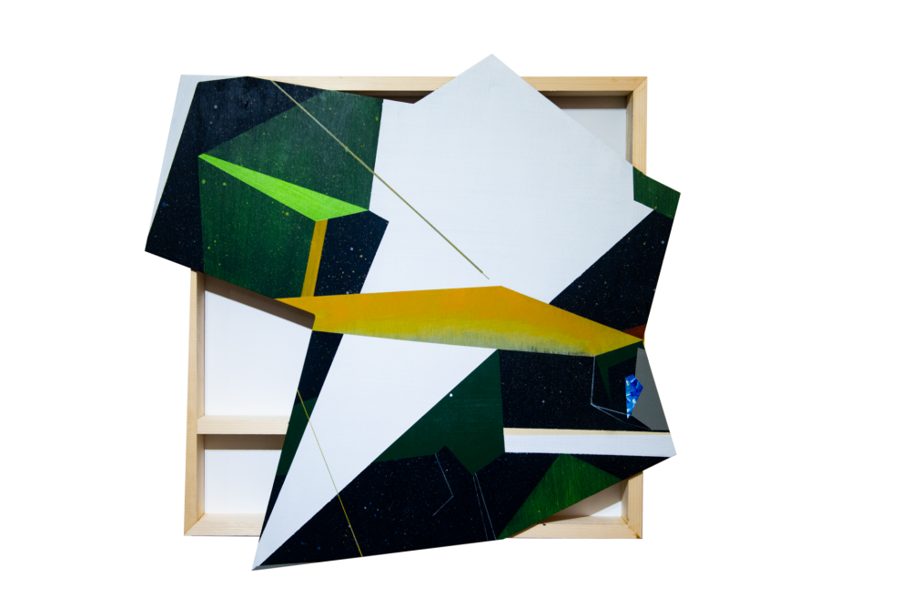 張獻文 層敘‧砌(1) -60×60×5cm 木板、丙烯酸顏料、炭精筆、鉛筆 2019