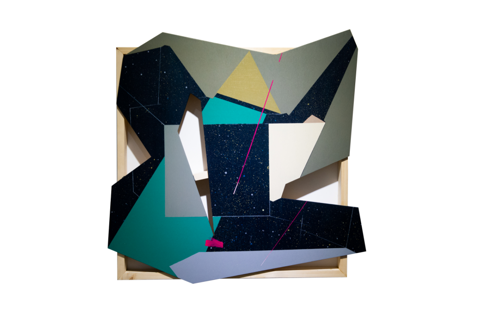 張獻文 層敘‧砌(2) -60×60×5cm 木板、丙烯酸顏料、炭精筆、鉛筆 2019