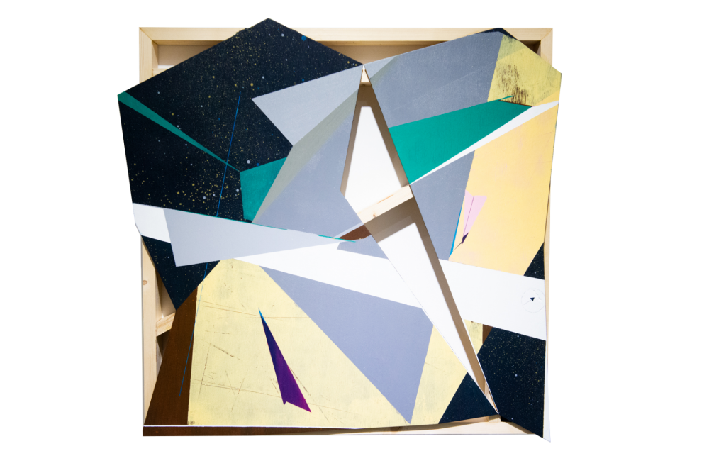 張獻文 層敘‧砌(4) -60×60×5cm 木板、丙烯酸顏料、炭精筆、鉛筆 2019