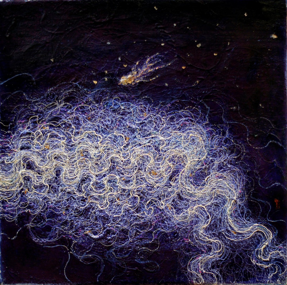 胡采炘 花若離 -30x30cm 原子筆、金箔、丙烯、油彩、畫布 2023