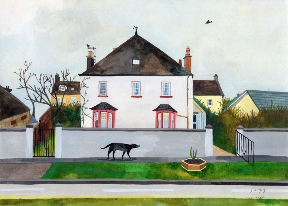 湯書皮 Dog is going home,Fife 21x29cm水彩、色鉛筆 2022<br />