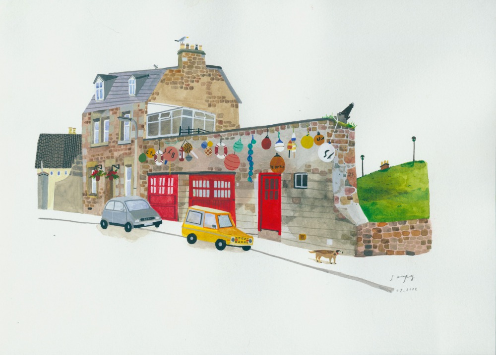 湯舒皮 Leith, Edinburgh 21x30cm水彩、色鉛筆 2022<br />