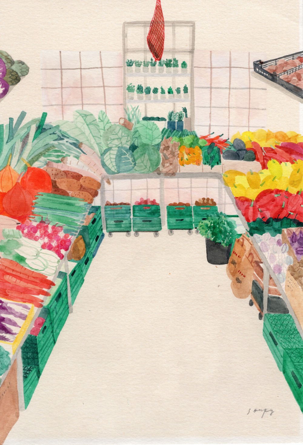 湯舒皮Oslo, market 16x23cm水彩、色鉛筆 2017<br />