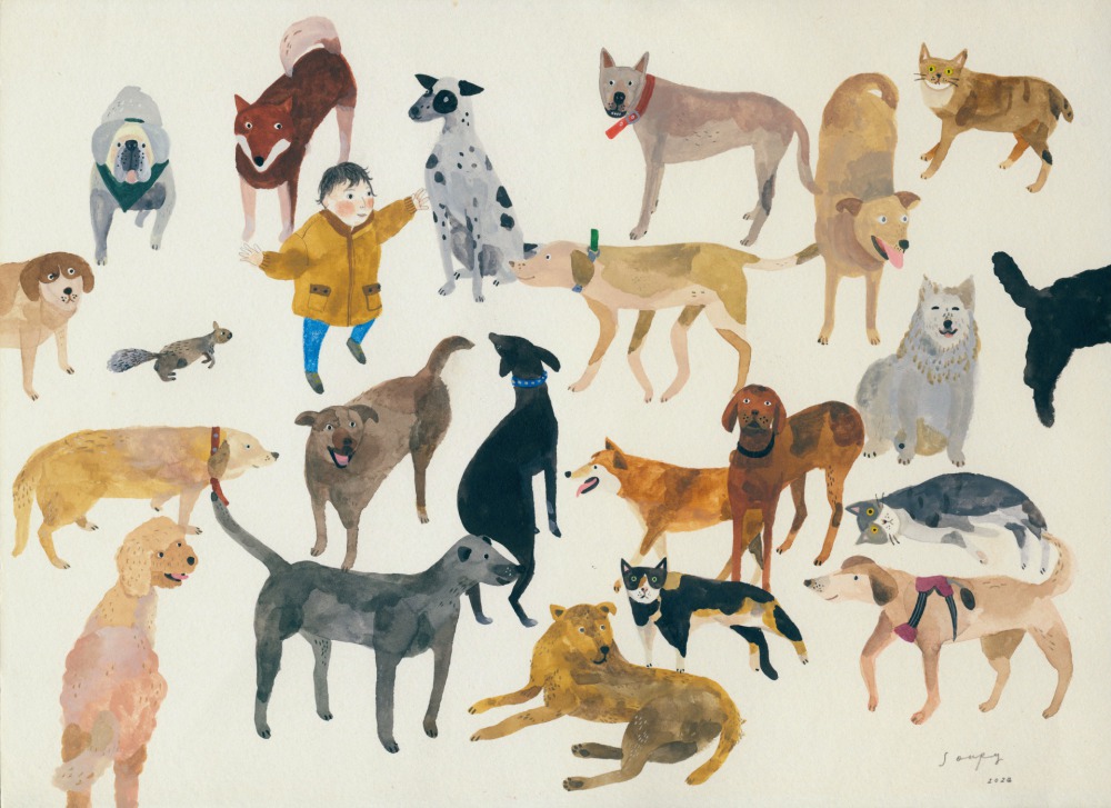湯舒皮 Struan & Dogs 24x32cm水彩、色鉛筆 2020<br />